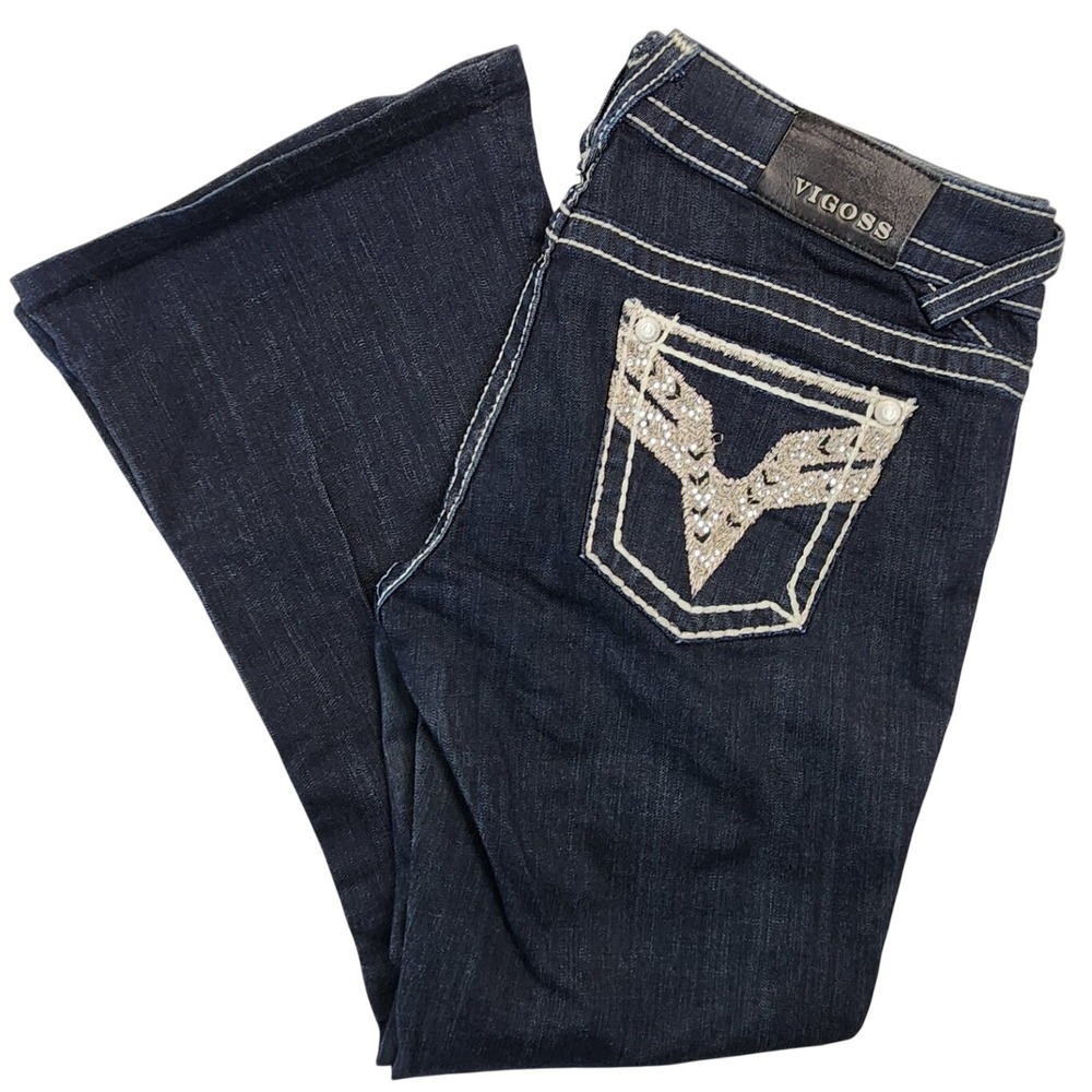 Vigoss 9/10 Blue The Chelsea Flare Jeans Rhinestone Embellished Y2K McBling READ